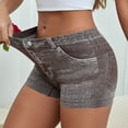 thumbnail image 2 of FRSASU High Waist Yoga Shorts for Women's Imitation Denim Printed Tummy Control Fitness Athletic Workout Running Shorts Coffee, 2 of 8