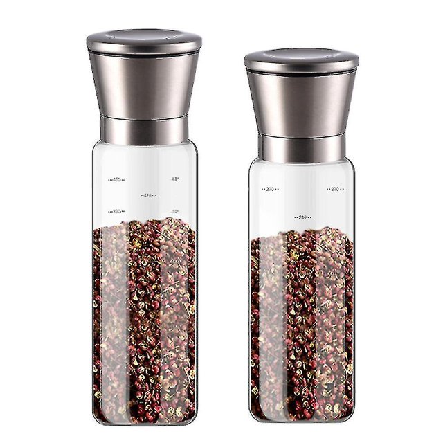 Salt And Pepper Grinder Refillable Stainless Steel Salt And Spice Shakers,adjustable Glass Body