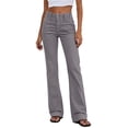 thumbnail image 2 of Karymi Sweatpants Women Solid Double Button High Waist Micro Flare Pants, Front Patch Pocket Stretch Long Trousers, Casual Daily Cargo Bootcut Pants Linen&nbsp;Pants&nbsp;Women, 2 of 6