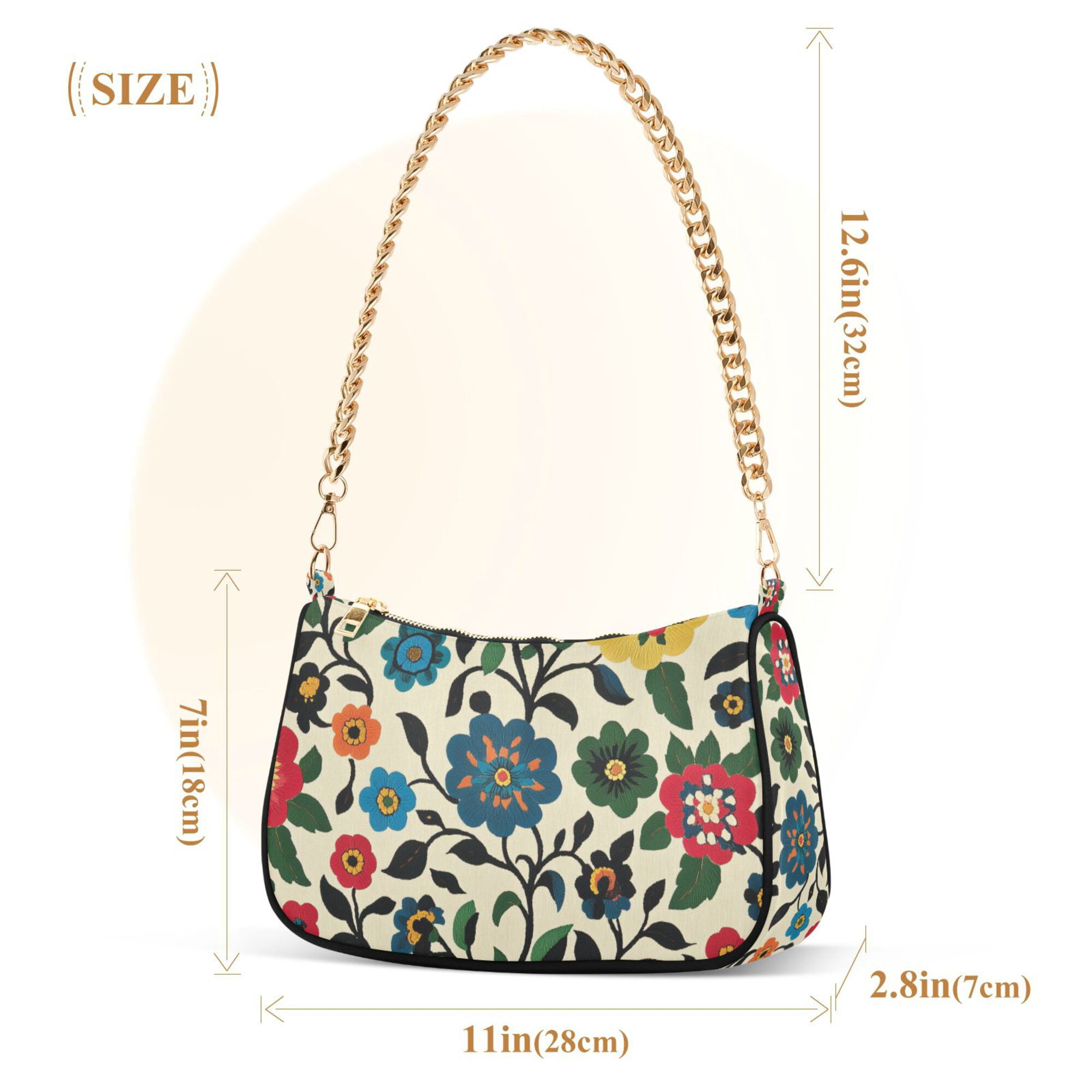 FORMRS Womens Shoulder Bag with Chain Strap Clutch Purse Cute Tote Handbag, Vibrant Floral