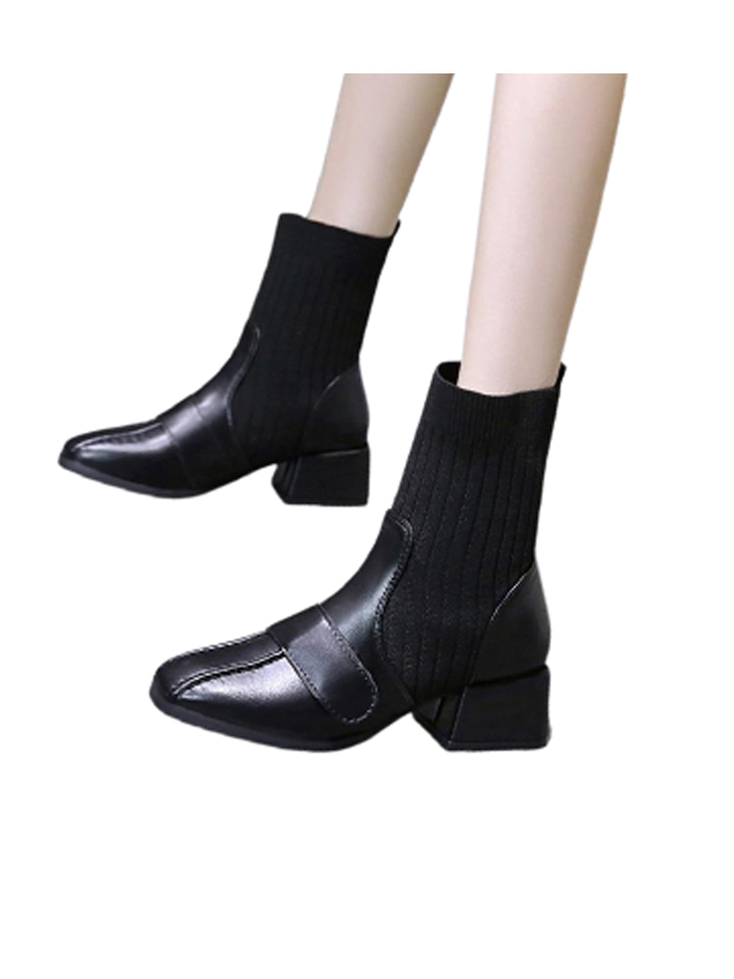 Womens Winter Ankle Boots Slip On Chelsea Booties Casual Low Block Heel Shoes