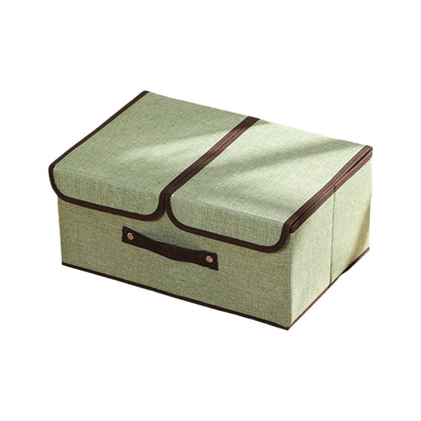 Cajas de almacenamiento de tela con tapas dobles H les Caja organizadora de ropa de lino plegable con divisor extraíble Contenedor de almacenamiento rectangular para estantes, armario, debajo de la