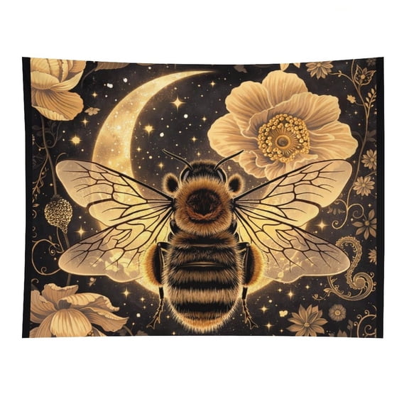 NIANHE Bee with Crescent Moon & Golden  Tapestry, Polyester Print Wall Hanging Tapesties for Bedroom Dorm  Living Room, Aesthetic Home Decor for Adults And Family