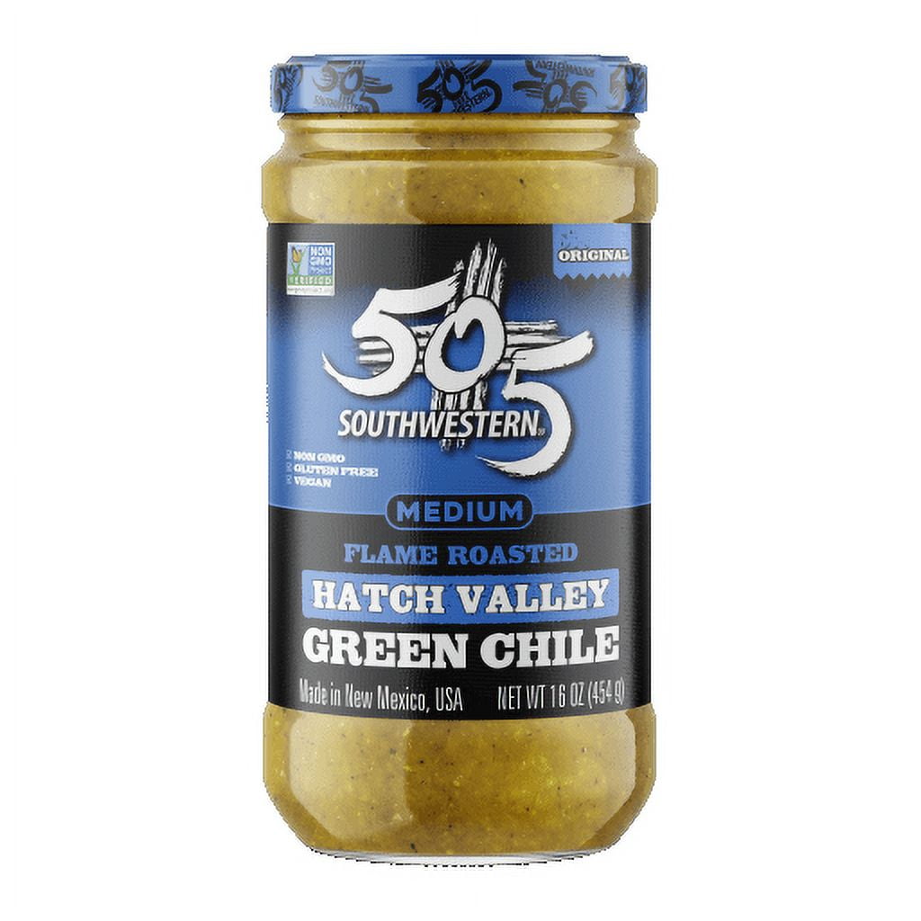 505 Southwestern Flame Roasted Hatch Valley Green Chile Peppers, Medium, 16 oz Jar – Hatch Green Chiles for Cooking