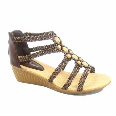 Paramount-11 Women's Low wedge Heel Open Toe Braid Ankle strap Sandal