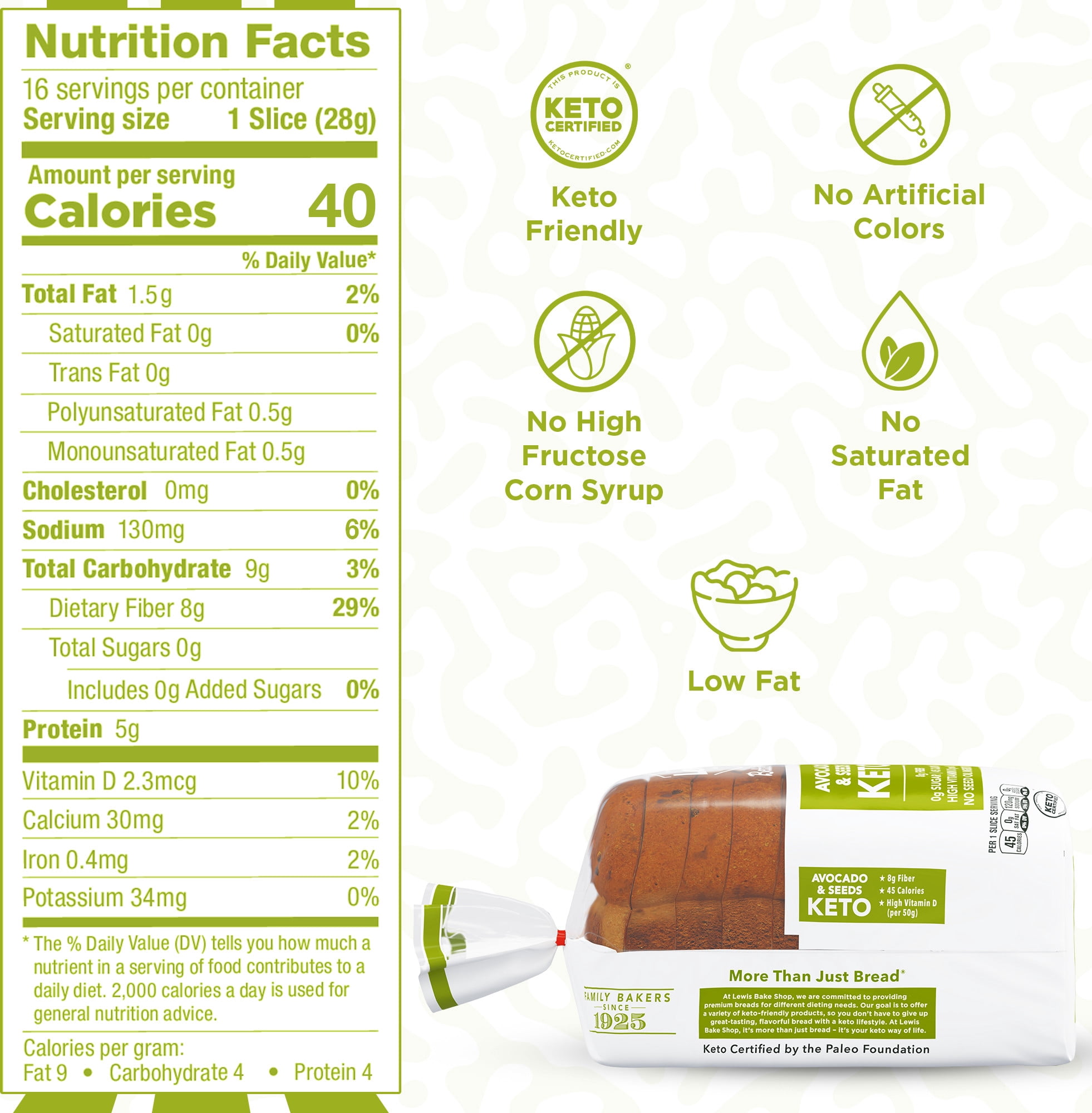 Lewis Bake Shop Better Way Avocado & Seeds Keto Bread, 16 oz