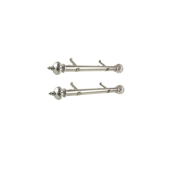 Steel Curtain Rod Set - 12-20 Inch Adjustable Rods with Finials - Satin Nickel Drapery Rods