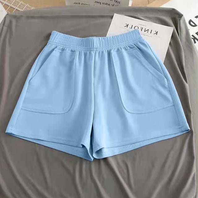 aidice Womens Causal Shorts Elastic High Waisted Shorts with Pockets Summer Cotton Soft Comft Shorts