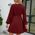 thumbnail image 6 of Elainilye Fashion Vacation Dresses for Women Long Sleeve Solid Color V-Neck Short Skirt Casual Dress,Red, 6 of 6