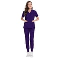 thumbnail image 5 of HAJWOH Purple Scrubs for Women Set Size1 Stretchy Nurse Uniform Short Sleeve V-Neck Scrub Top & Jogger Pant Solid Color Medical Scrub Sets with Multi Pockets Purple L, 5 of 5