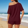 thumbnail image 5 of 2 Piece Sets for Women Plus Size Casual Summer Solid Color Short Sleeve Crew Neck Shorts Outfits Matching Clothing Set, 5 of 9