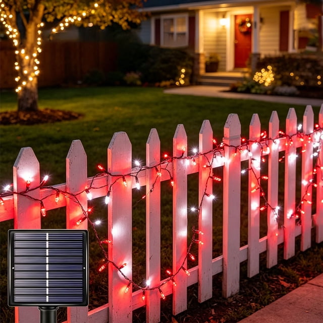 Amzcrzy Guirlandes Lumineuses Solaires Rouges Blanches et Bleues à Couleur Unique Guirlandes Solaires Mixtes DEL pour Décoration de la Fête de l'Indépendance pour Usage Extérieur Déco Maison Déco Maison Déco de Chambre