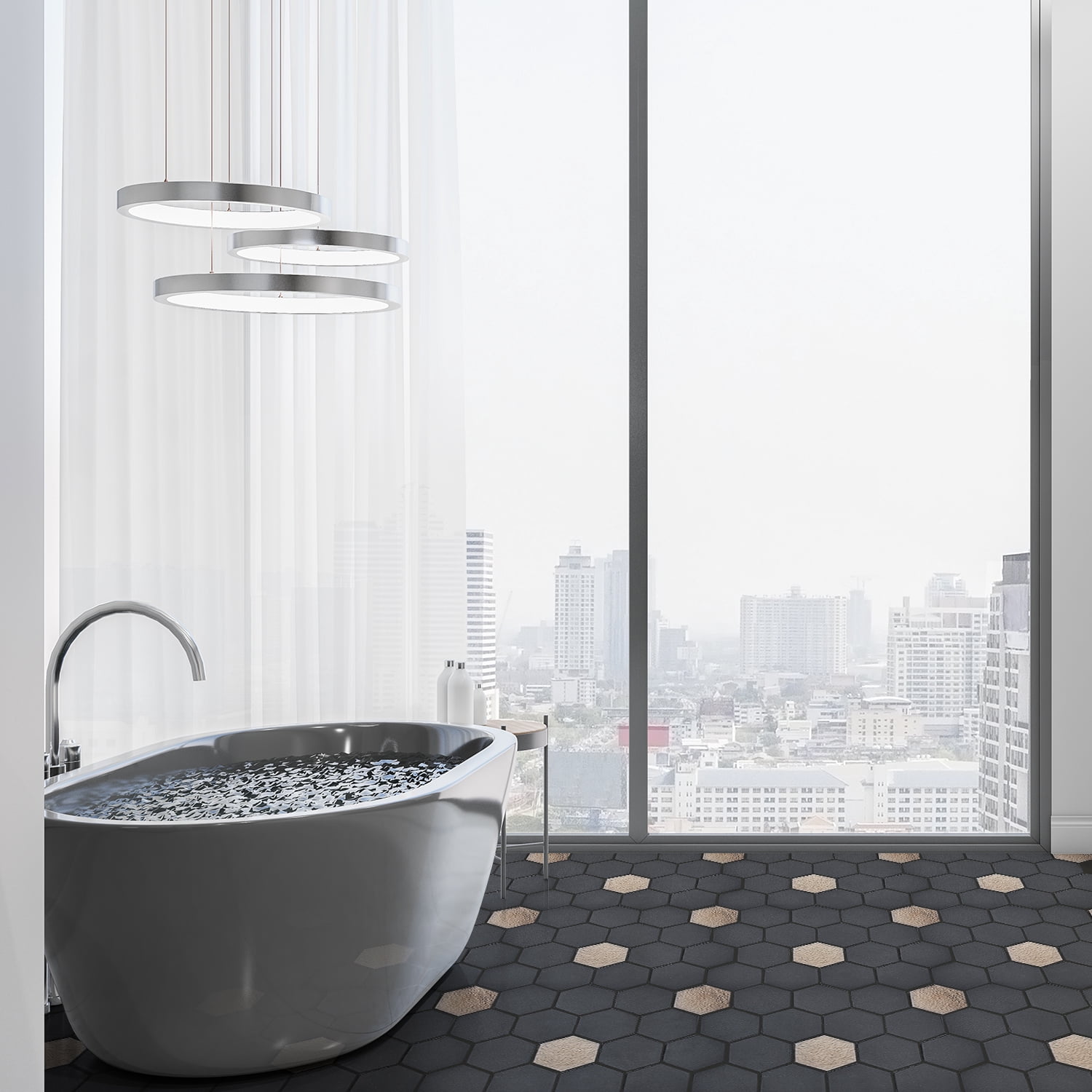 Lugo 12.1" x 10.43" Lava Stone Mosaic Floor and Wall Tile in Dark Grey (Pack of 9)