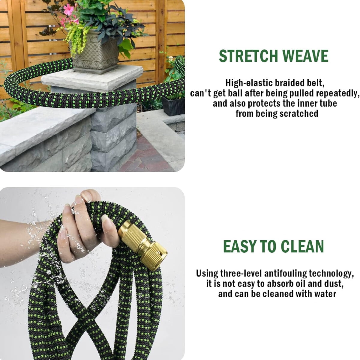 Expandable Water Garden Hose 50ft Upgraded Leakproof Lightweight No-Kink Garden Hose Flexible Expanding Water Hose(Black Green)