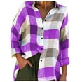thumbnail image 2 of Purple Blouses for Women Dressy Casual, Long Sleeve Casual Tops for Women Trendy, Work Polyester Summer Tops With Sleeves, Women Fashion Loose Check Print Blouse With s Tops, 2 of 3