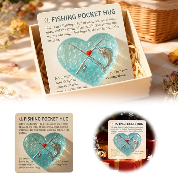 Lover Pocket Hug Keepsake With Sea Glass Heart And Inspirational Card For Anglers Fishermen And Dad 1Pc Desktop Ornament Easy To Use