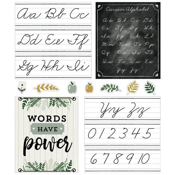 Carson Dellosa Farmhouse Alphabet Line: Cursive Bulletin Board Set (39 pieces) Grade 2-5
