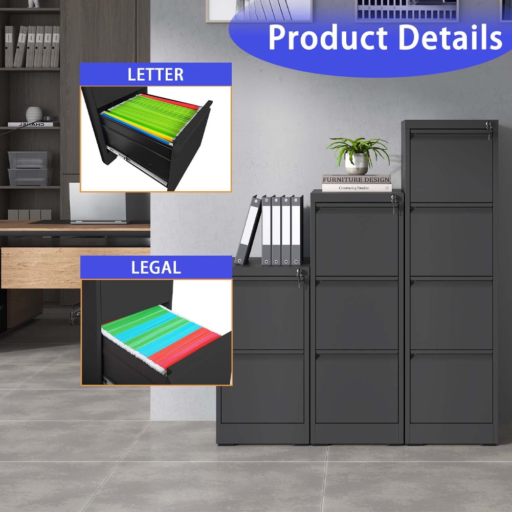 Black 3 Drawer Metal File Cabinet with Lock,Heavy Duty Metal Filing Cabinet for Office,Business,Home, Legal/Letter Size