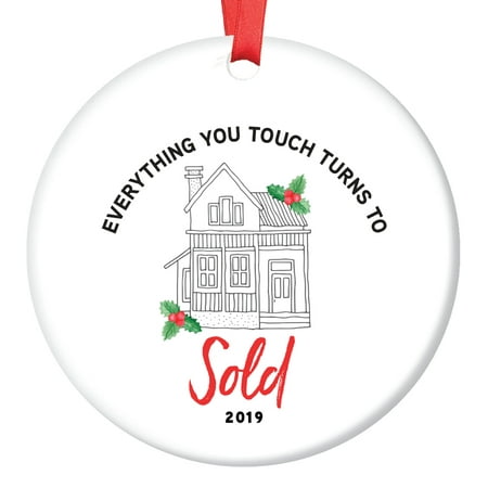 Real Estate Agent 2019 Ornament Christmas Gift Idea Homeowner Thank You Present for Licensed Realtor Sold House Property Broker Ceramic Collectible 3