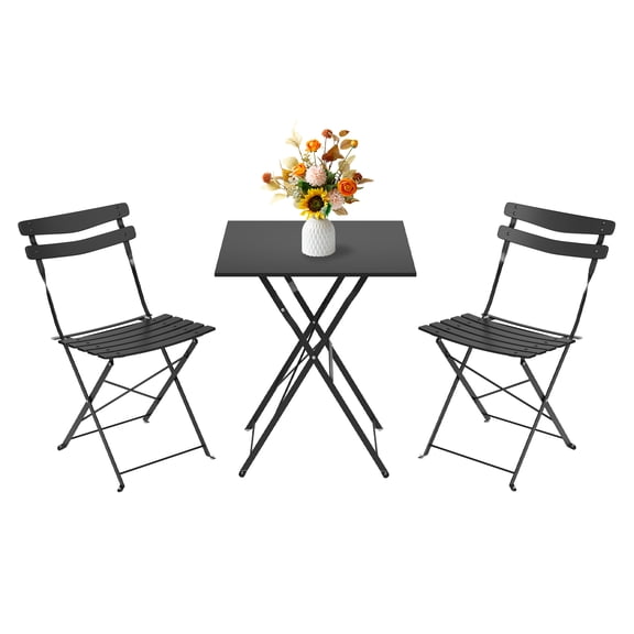 3Pcs Square Patio Bistro Set, Folding Patio Bistro Table and Chairs Set of 2, Outdoor Patio Furniture Set, Metal Structure, No Assembly Need, for Balcony Yard Garden