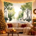 thumbnail image 3 of Tree-Lined Street in a Hazy Green City, Dreamy Illustration for City Lovers, Urban Landscape Art, Housewarming Gift, Tapestry Wall Hanging for Bedroom and Living Room, 3 of 7