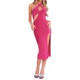thumbnail image 1 of Sunloudy Vestido ajustado con abertura lateral para mujer, falda larga recortada sin mangas con cuello halter cruzado de color sólido, S/M/L Sunloudy  moda, 1 of 5
