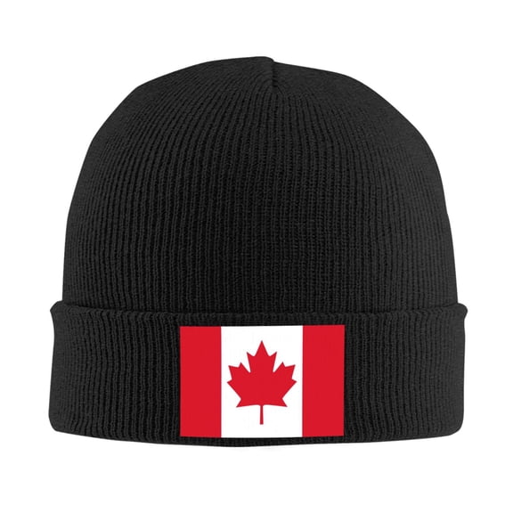 Flag Of Canada Beanie Hat Knit Hat Skull Cap for Men Women Winter Hat Black