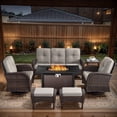 thumbnail image 2 of POCASSY 7 Piece Outdoor Patio Furniture Set, Patio Furniture Set with Fire Pit Table Rattan Wicker Patio Furniture Set, Brown Wicker & Beige Cushion, 2 of 22