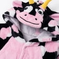 thumbnail image 6 of Fluffy Warm Family Matching Pajamas Cow Spotted Print Flannel Button Hooded One Piece Jumpsuit Loungewear for Adults Kids, 6 of 7