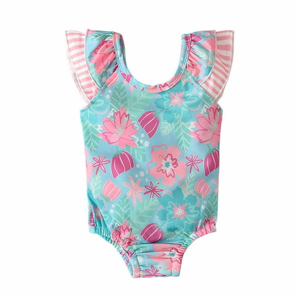 Edvintorg Toddler Swimsuit Girls Baby Girls Flower Printed Swimwear Children's Swimsuit Sleeveless Backless Bow Swimsuits One-Piece Bathing Suit 1-4 Years