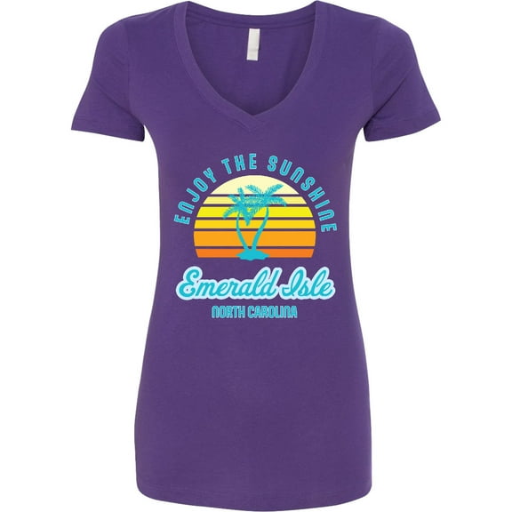 Inktastic Summer Enjoy the Sunshine Emerald Isle North Carolina Blue Women's V-Neck T-Shirt