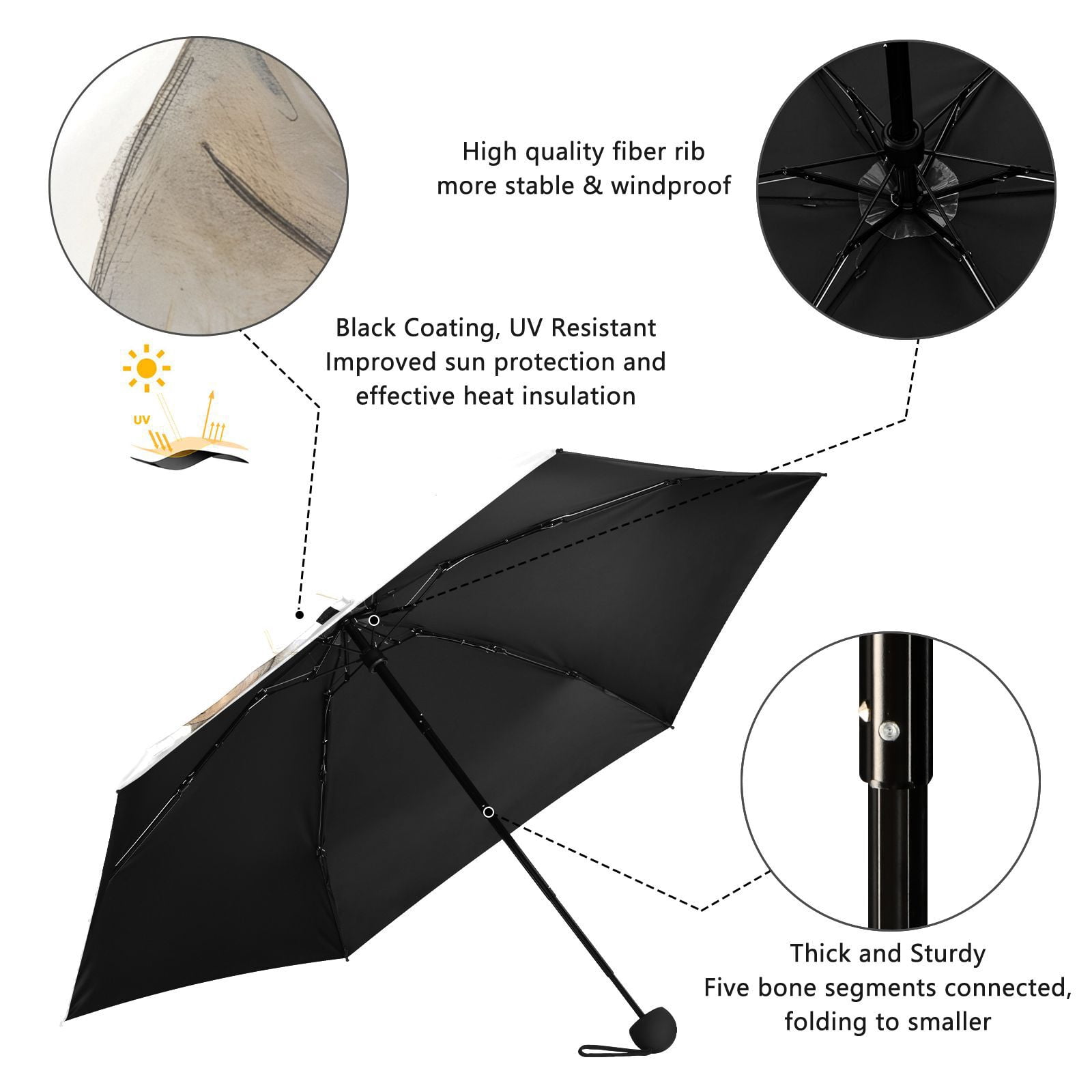 JSTEL Hippo Hippopotamus and Bird Folding Umbrella for Rain Sun Travel Mini Lightweight Compact Umbrellas