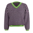 thumbnail image 4 of Womens Sweaters Casual Striped Pullover Sweaters Autumn Winter Color Block V Neck Knitwear Sweater Pink XXL, 4 of 5