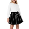 thumbnail image 3 of Girls Skorts High Waist Athletic Skirts with Shorts Stretchy Activewear for Teens Kids Performance Tennis Girls Metallic Skater Skirt Sparkly Shiny Flared Pleated A-Line Mini Skort Black, 3 of 8