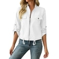 thumbnail image 2 of Women's Sports Jacket Baeitkot Women's Solid Color Casual Stand Collar Long Sleeved Outdoor Sports Zipper Jacket with Pockets White S, 2 of 9