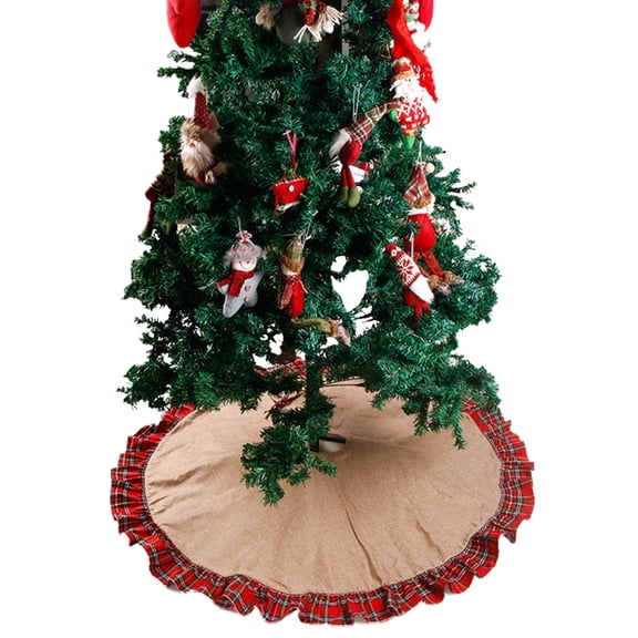 48Inch Christmas Tree Collar Tree Skirt Rustic Style Linen Burlap Red Black Large Round Tree Mat