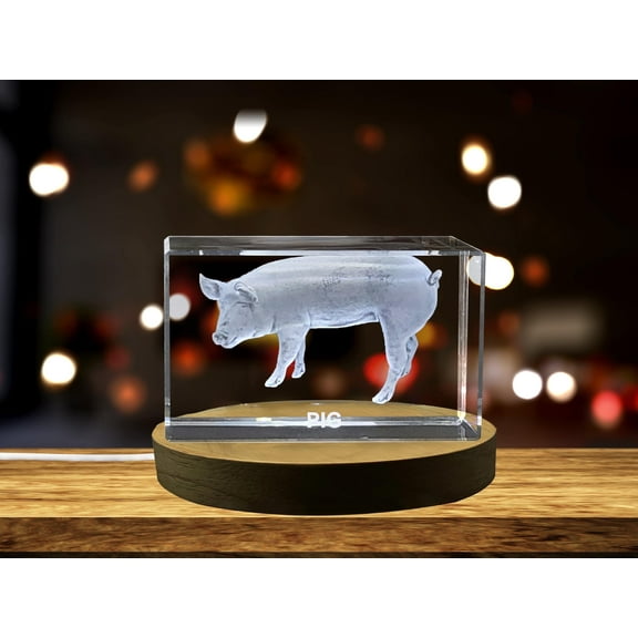 Piggy Delight | 3D Engraved Crystal Keepsake - Clear - AB Crystal Collection