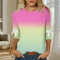 thumbnail image 1 of Ounisa Hauts Dégradés pour Femmes Manches 3/4 Nœud Imprimé Vêtements Raglan Col Rond Chandail Chemises Amples P-5TG, 1 of 6