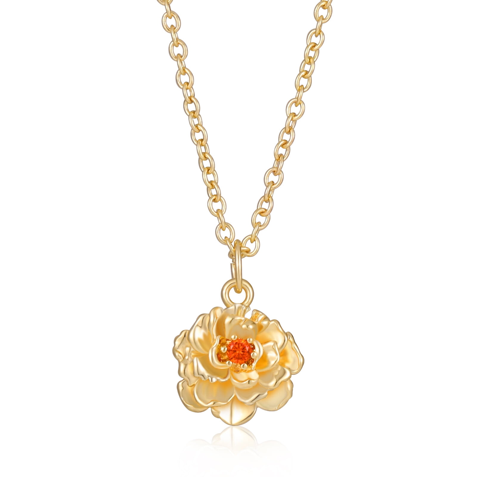 APSVO 18K Gold Plated Flower Necklaces for Women Carnation Pendant Chain January Birthday Graduation Jewelry Gifts Teen Mom Wife Girlfriend Tween Female Lady Adults Ideas
