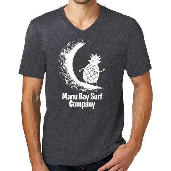 Mens Manu Bay Surf Company WHITE PINEAPPLE Surfer T-shirt, 2XL Heathered Charcoal