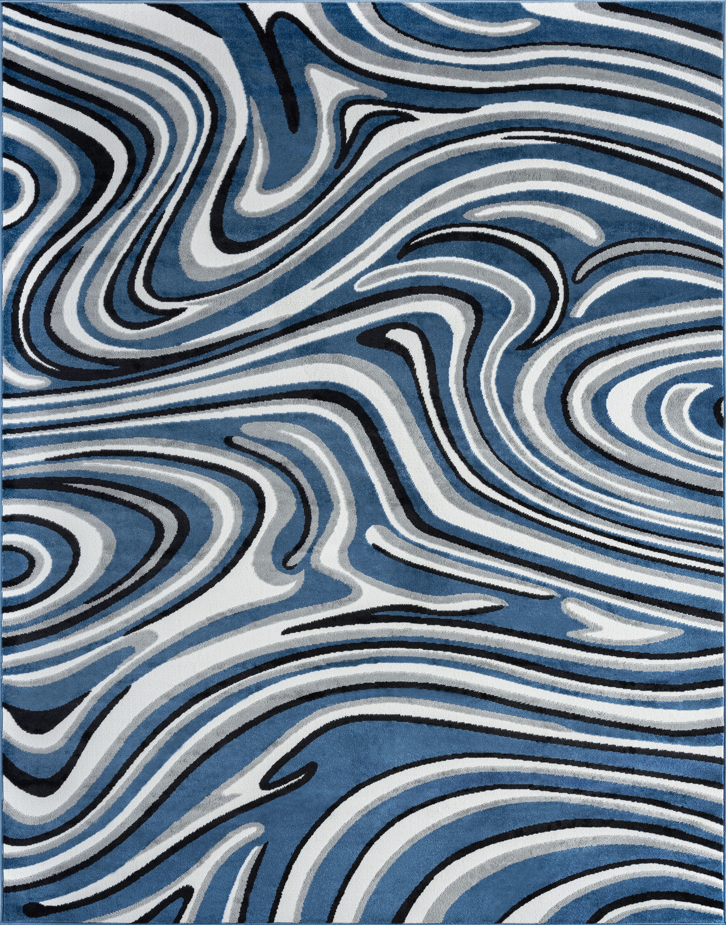 Contemporary 9x12 Area Rug (8'10'' x 12'2'') Abstract Blue, Charcoal Living Room Easy to Clean