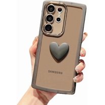 Compatible with Samsung Galaxy S22 Ultra Phone Case Women Cute 3D Love Heart Case Camera Lens Protection Soft Silicone Shockproof Clear Case for Galaxy S22 Ultra 5g 6.8 inch (Black)