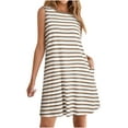 thumbnail image 2 of Camisas de Vestido Casual para las Mujeres sin Mangas Cuello Redondo Raya Impresión Suelta Transpirable Rodilla Alta Vestido de Ropa Exterior, 2 of 7
