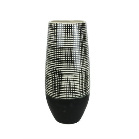 Tribal Delight Ceramic Vase, White and Black