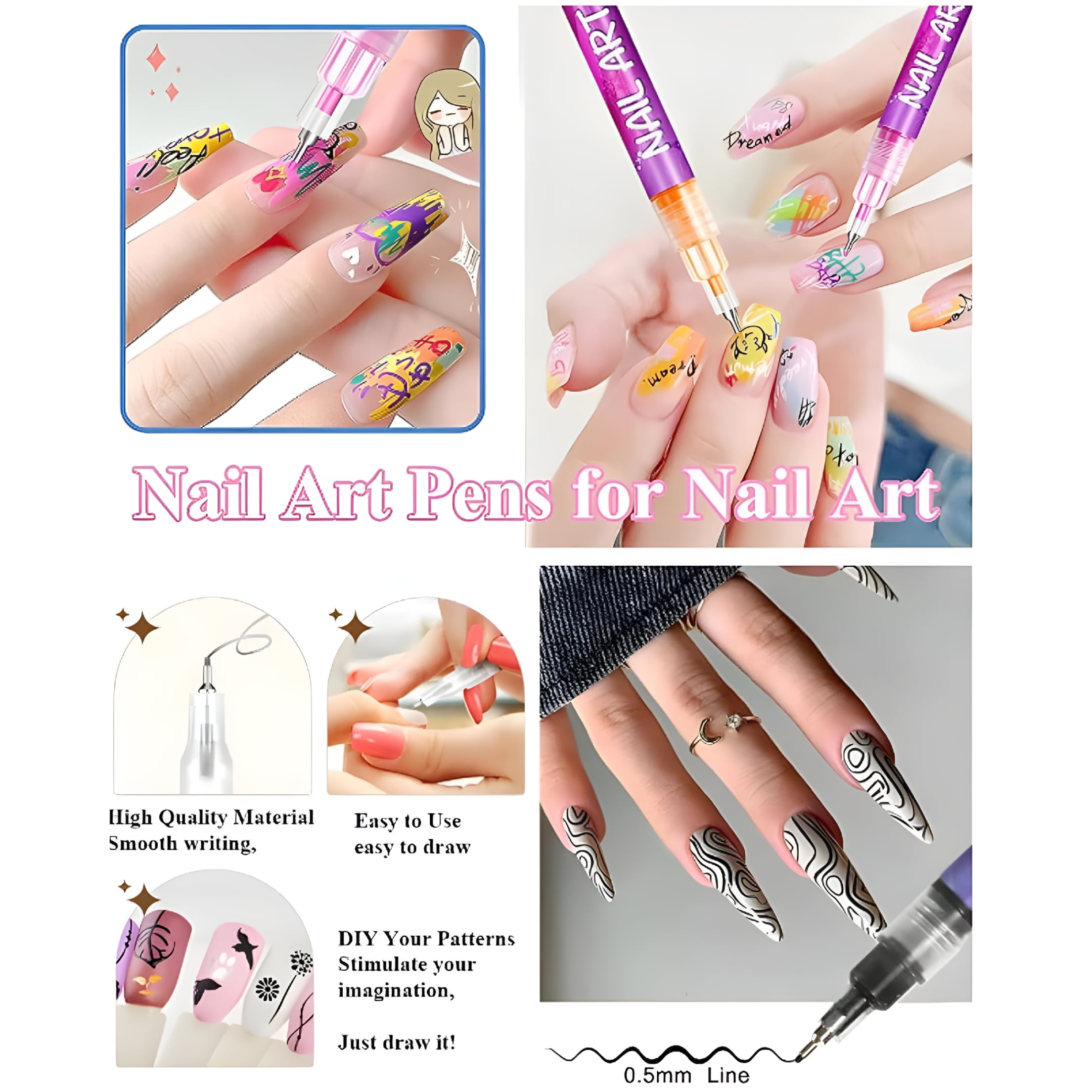 RAGUPEL 12 Colors Nail Art Pens Set,Nail Polish Markers,2025 New 3D Polish Diy Nail Art Marker Drawing Painting Liner Pen,Quick Dry Nail Art Diy Decoration for Home Salon(1Pc)