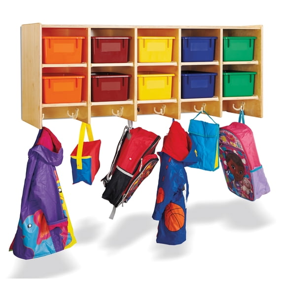10 Section Wall Mount Coat Locker - with Colored Trays