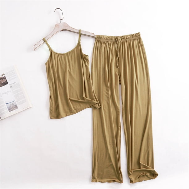 Pijama Sexy para Mujer, traje de pantalón y camisa con tirantes, ropa de dormir cómoda, Modal, fina, Verano