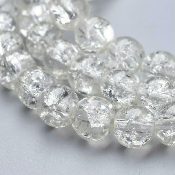 U8MO 50 Crackle Glass Beads 8mm Clear Veined Bulk Jewelry Supplies Set