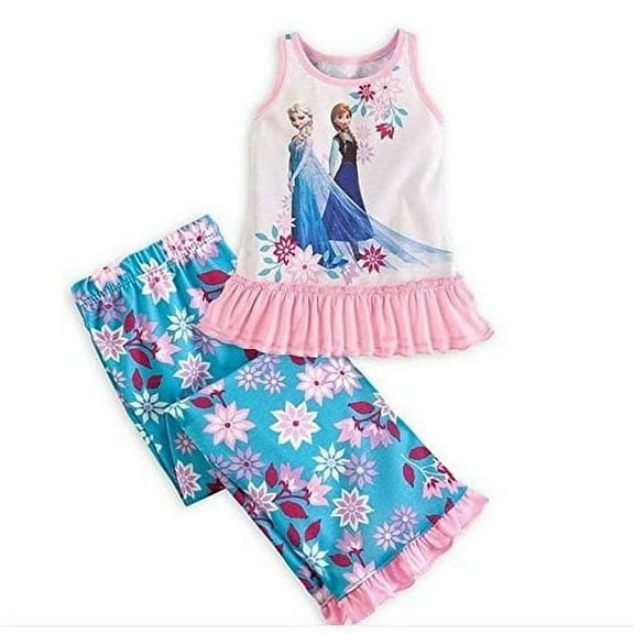 Disney Frozen Elsa and Anna Tank Top and Cropped Pants Pajama Set , Size 4