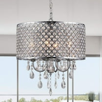 Warehouse of Tiffany 17" Round Chrome Finish Crystal Chandelier with 4 Lights - 9' x 17' x 17'
